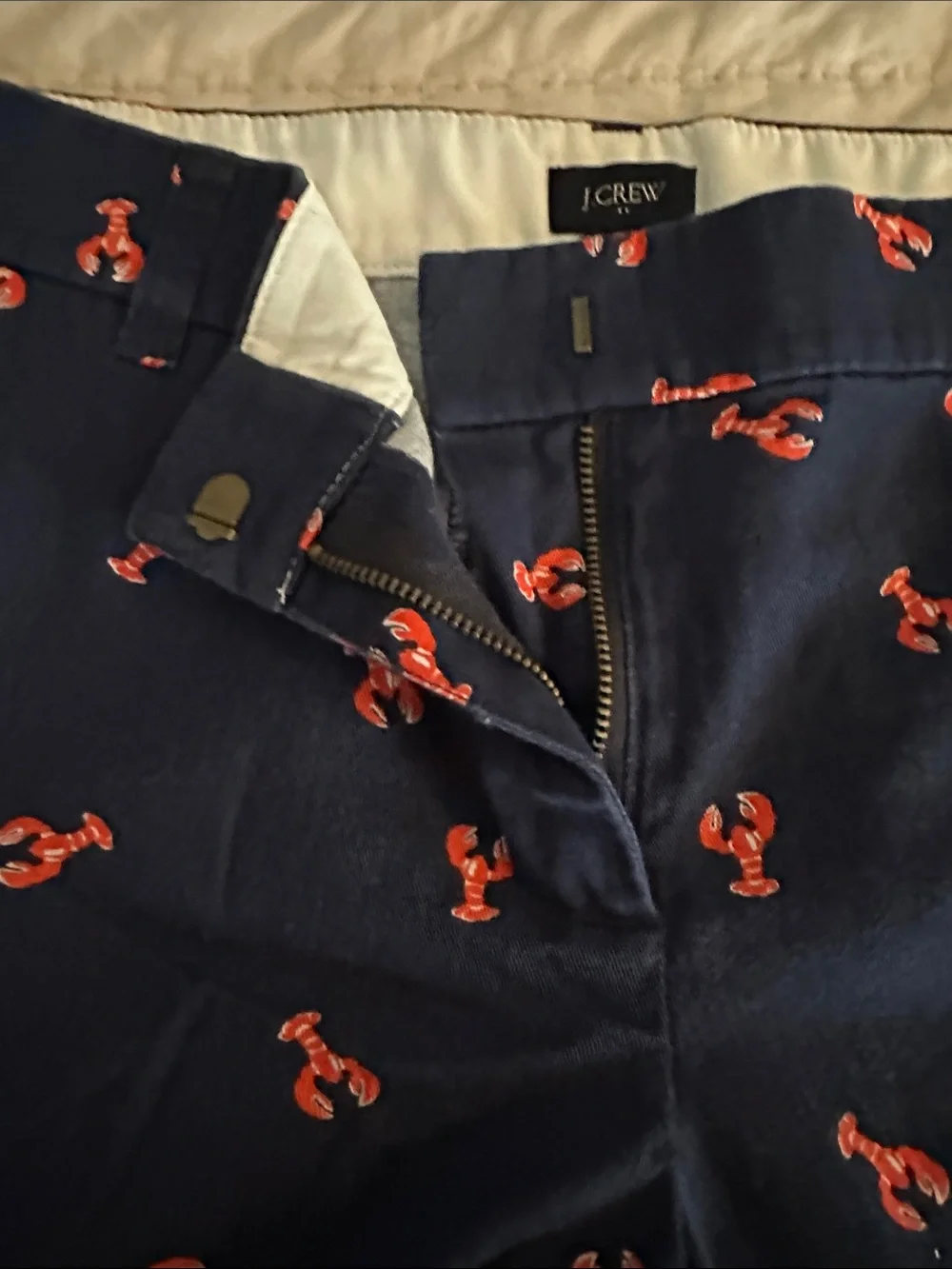 J. Crew Navy High-Waist Shorts with Red Lobsters